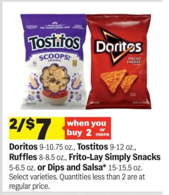 Doritos, Tostitos, Ruffles, Frito-Lay Simply Snacks, Dips and Salsa