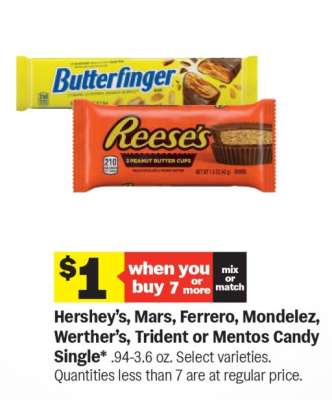 Hershey’s, Mars, Ferrero, Mondelez, Werther’s, Trident or Mentos Candy Single