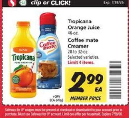 Tropicana Orange Juice & Coffee mate Creamer