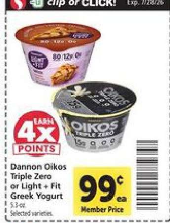 Dannon Oikos Triple Zero or Light + Fit Greek Yogurt