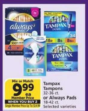 Tampax Tampons or Always Pads