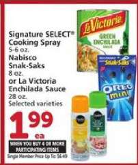 Signature SELECT Cooking Spray / Nabisco Snak-Saks / La Victoria Enchilada Sauce