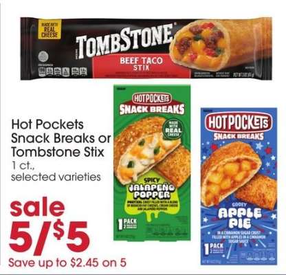 Hot Pockets Snack Breaks or Tombstone Stix