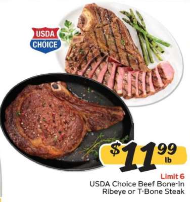 USDA Choice Beef Bone-In Ribeye or T-Bone Steak
