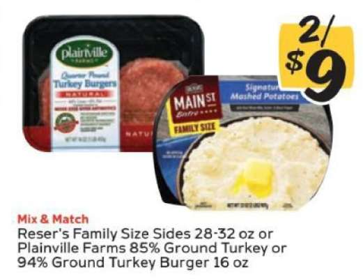 Reser's Family Size Sides or Plainville Farms Ground Turkey