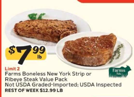 Farms Boneless New York Strip or Ribeye Steak Value Pack