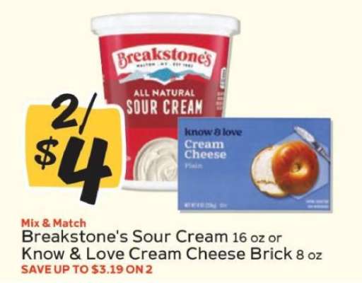 Breakstone's Sour Cream or Know & Love Cream Cheese Brick
