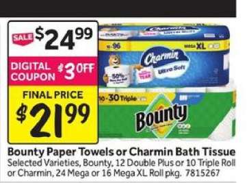 Bounty Paper Towels or Charmin Bath Tissue