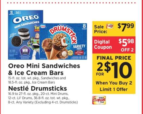 Oreo Mini Sandwiches & Ice Cream Bars, Nestlé Drumsticks