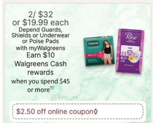 Depend Guards, Shields or Underwear or Poise Pads