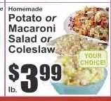 Homemade Potato or Macaroni Salad or Coleslaw