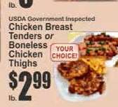 Chicken Breast Tenders or Boneless Chicken Thighs