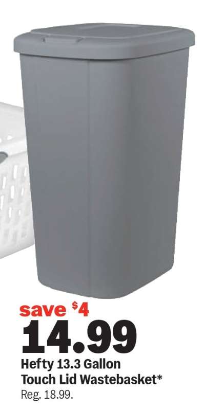 Hefty 13.3 Gallon Touch Lid Wastebasket