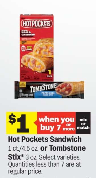 Hot Pockets Sandwich or Tombstone Stix