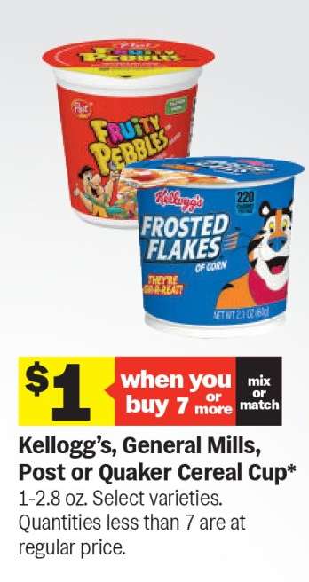 Kellogg’s, General Mills, Post or Quaker Cereal Cup