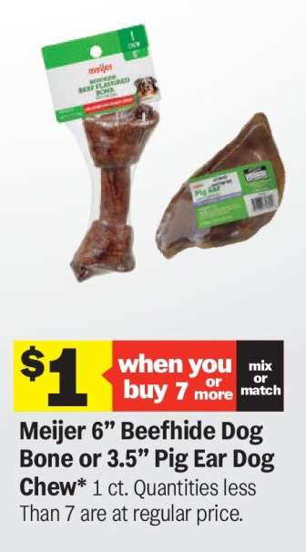 Meijer 6” Beefhide Dog Bone or 3.5” Pig Ear Dog Chew