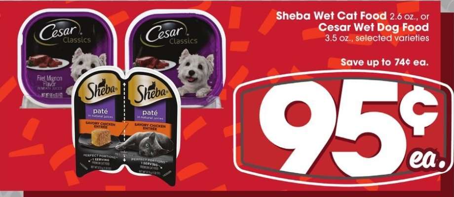 Sheba Wet Cat Food or Cesar Wet Dog Food