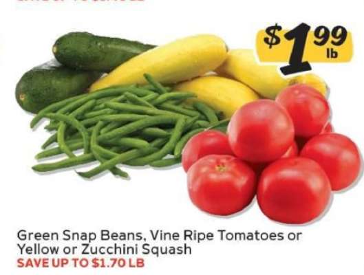 Green Snap Beans, Vine Ripe Tomatoes or Yellow or Zucchini Squash
