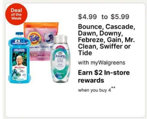 Bounce, Cascade, Dawn, Downy, Febreze, Gain, Mr. Clean, Swiffer or Tide