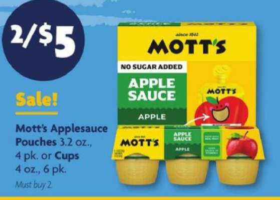Mott's Applesauce Pouches or Cups