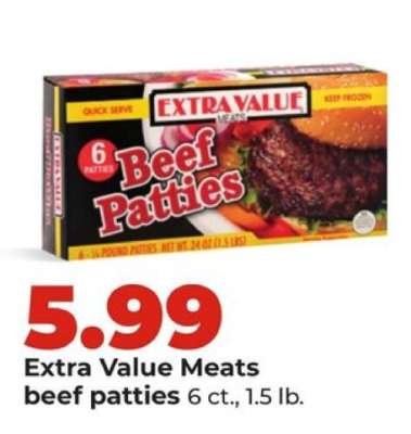 Extra Value Meats beef patties