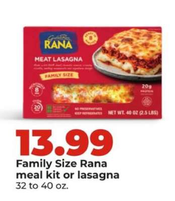 Family Size Rana meal kit or lasagna