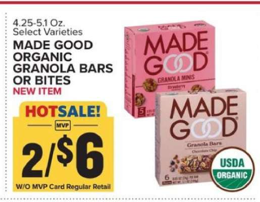 MADE GOOD ORGANIC GRANOLA BARS OR BITES