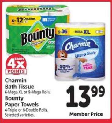 Charmin Bath Tissue, Bounty Paper Towels