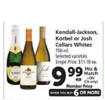 Kendall-Jackson, Korbel or Josh Cellars Whites