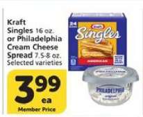 Kraft Singles or Philadelphia Cream Cheese Spread
