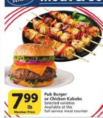 Pub Burger or Chicken Kabobs