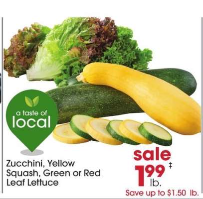Zucchini, Yellow Squash, Green or Red Leaf Lettuce