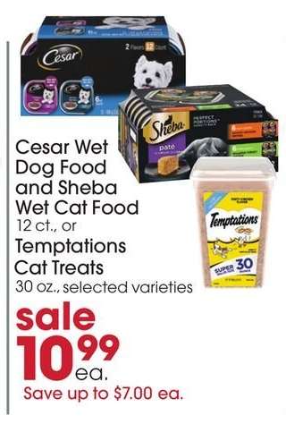 Cesar Wet Dog Food and Sheba Wet Cat Food or Temptations Cat Treats