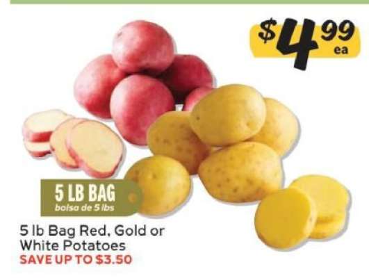 5 lb Bag Red, Gold or White Potatoes