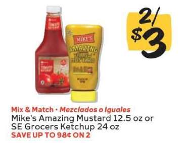 Mike's Amazing Mustard 12.5 oz or SE Grocers Ketchup 24 oz