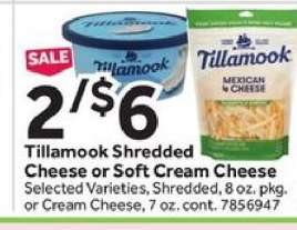 Tillamook Shredded Cheese or Soft Cream Cheese