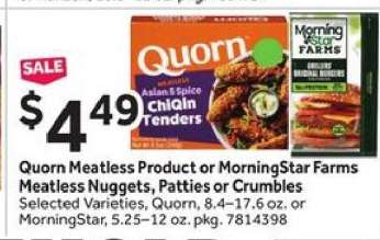 Quorn Meatless Product or MorningStar Farms Meatless Nuggets, Patties or Crumbles