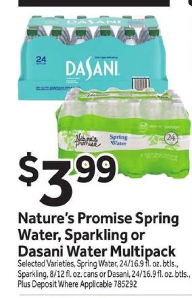 Nature’s Promise Spring Water, Sparkling or Dasani Water Multipack