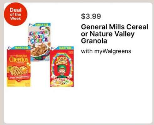 General Mills Cereal or Nature Valley Granola