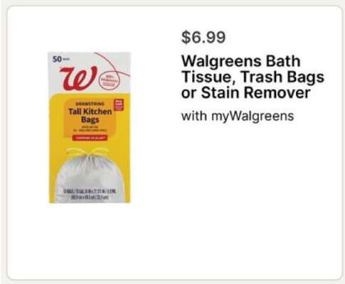 Walgreens Bath Tissue, Trash Bags or Stain Remover