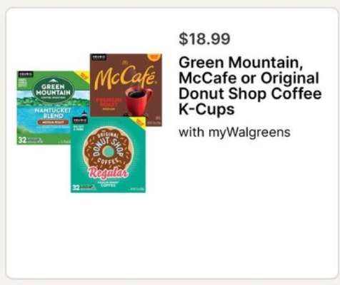 Green Mountain, McCafe or Original Donut Shop Coffee K-Cups