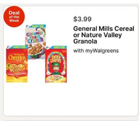General Mills Cereal or Nature Valley Granola