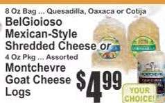 BelGioioso Mexican-Style Shredded Cheese or Montchevre Goat Cheese Logs