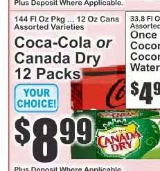 Coca-Cola or Canada Dry 12 Packs