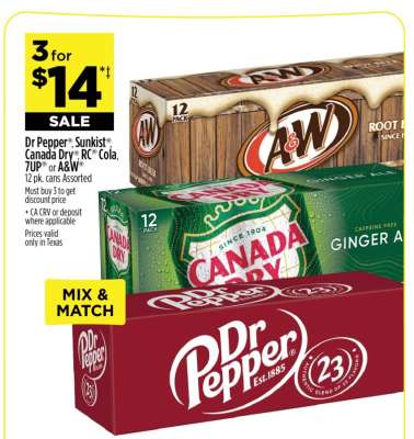 Dr Pepper, Sunkist, Canada Dry, RC Cola, 7UP or A&W