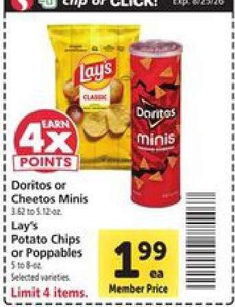 Doritos or Cheetos Minis, Lay’s Potato Chips or Poppables