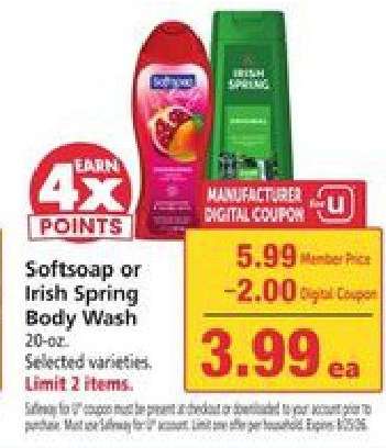 Softsoap or Irish Spring Body Wash