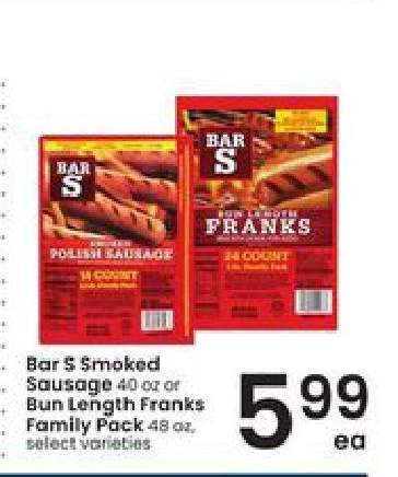 Bar S Smoked Sausage or Bun Length Franks Family Pack