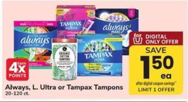 Always, L. Ultra or Tampax Tampons