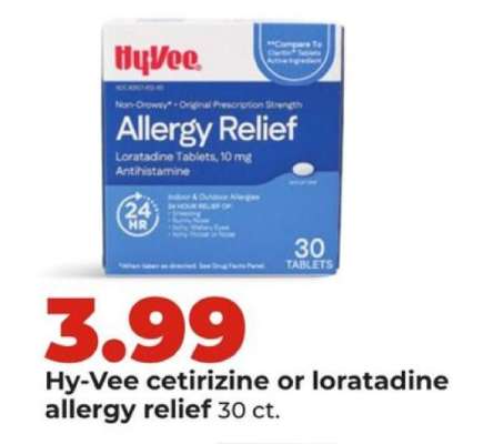 Hy-Vee cetirizine or loratadine allergy relief